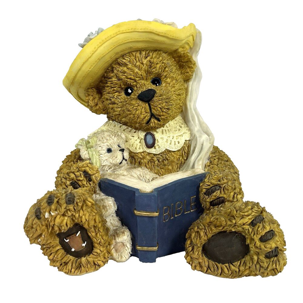 Vintage Young's Teddy Bear Reading Bible Figurine, Mother Bear & Cub, Christian